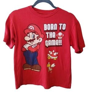 Super Mario "Born To The Game" Red Cotton T-Shirt | Youth Size L Woman S